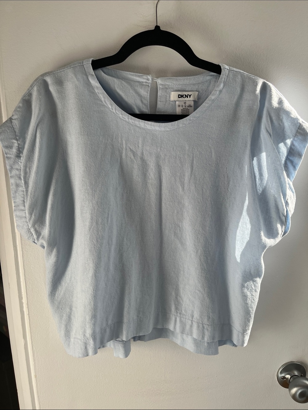 Baby blue boxy linen top
